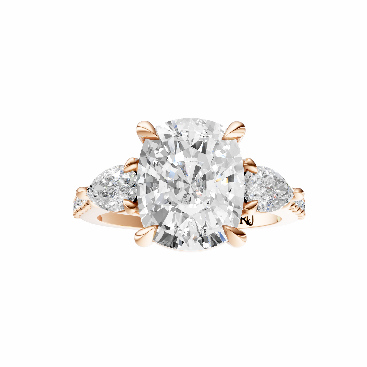 Cushion Accented Three Stone Pear Setting