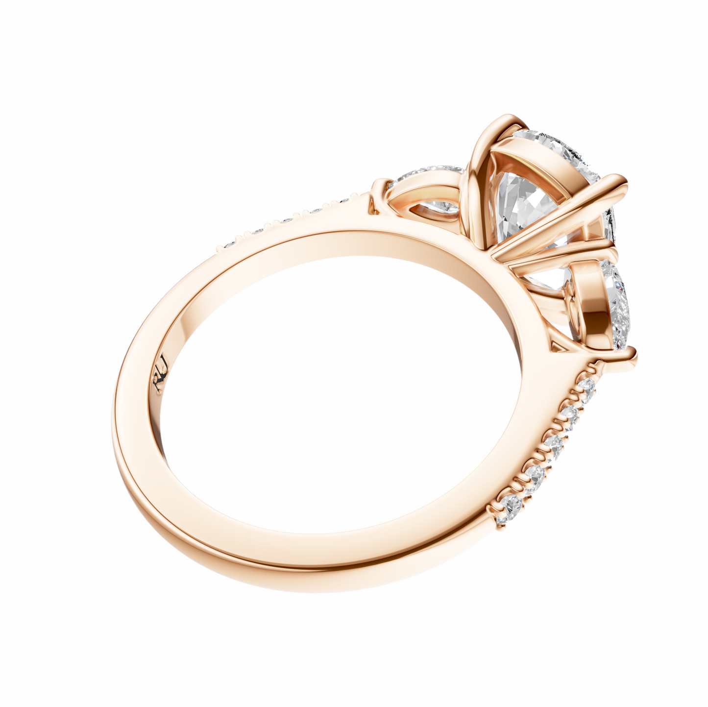 Cushion Accented Three Stone Pear Setting