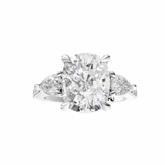 Cushion Accented Three Stone Pear Setting