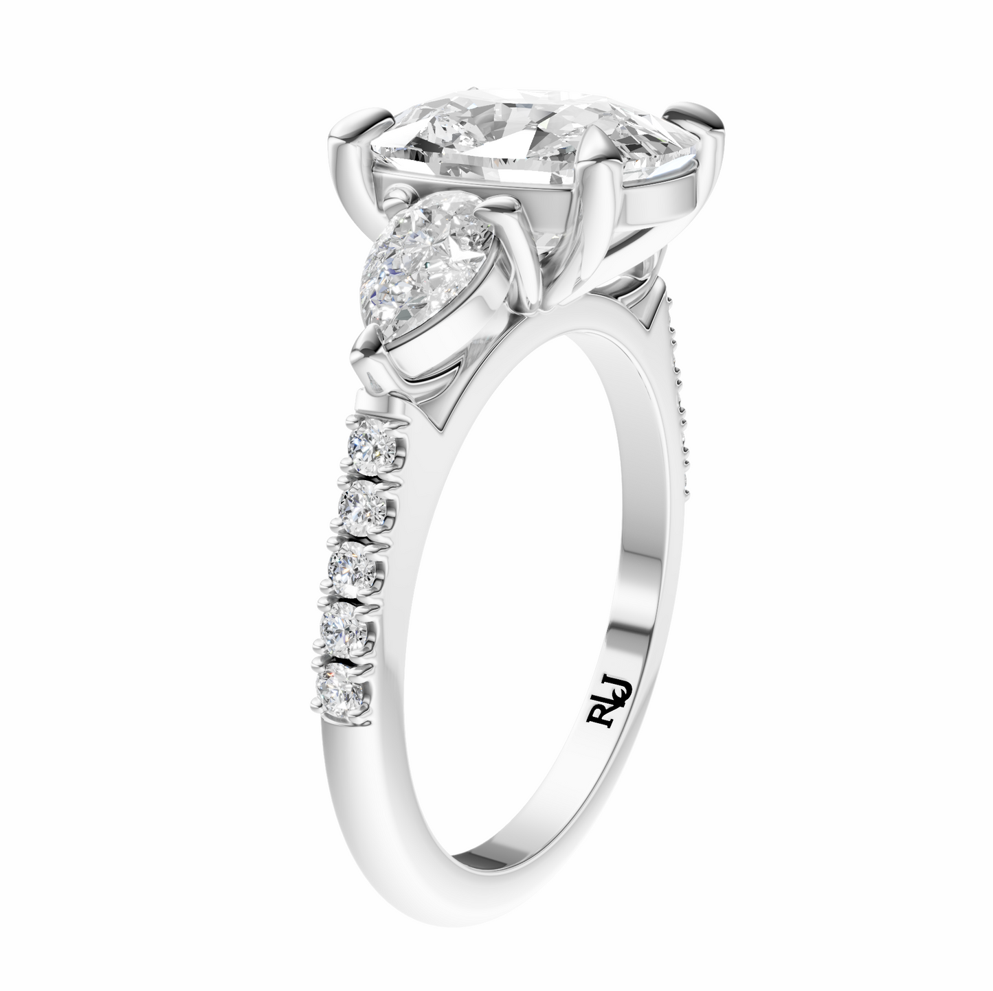 Cushion Accented Three Stone Pear Setting