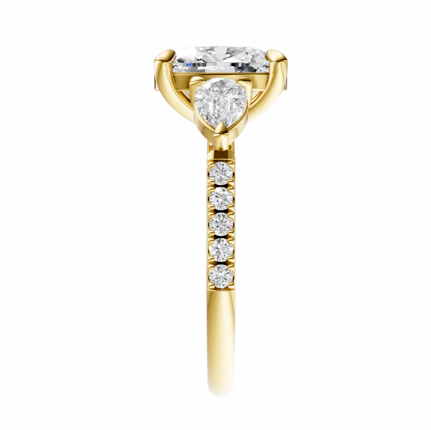 Cushion Accented Three Stone Pear Setting