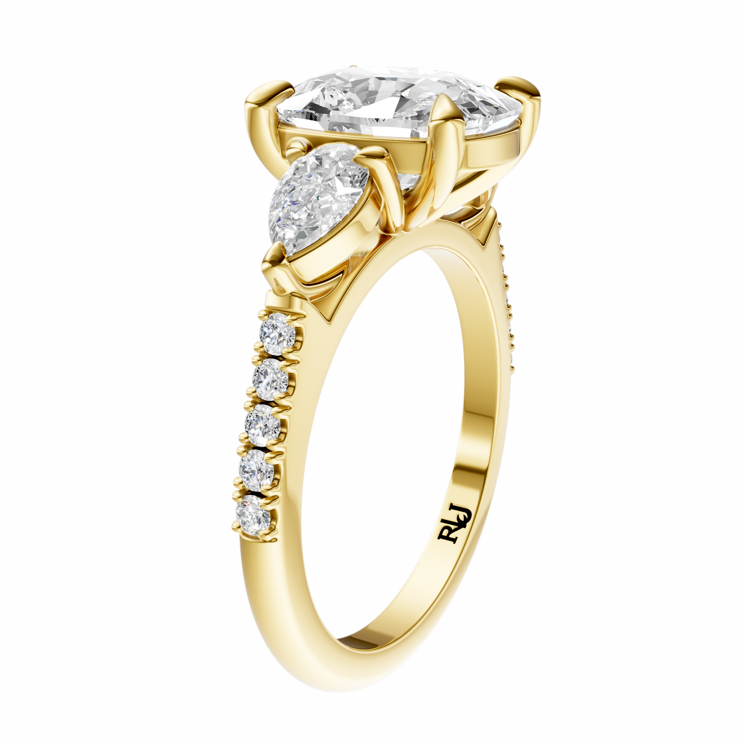 Cushion Accented Three Stone Pear Setting