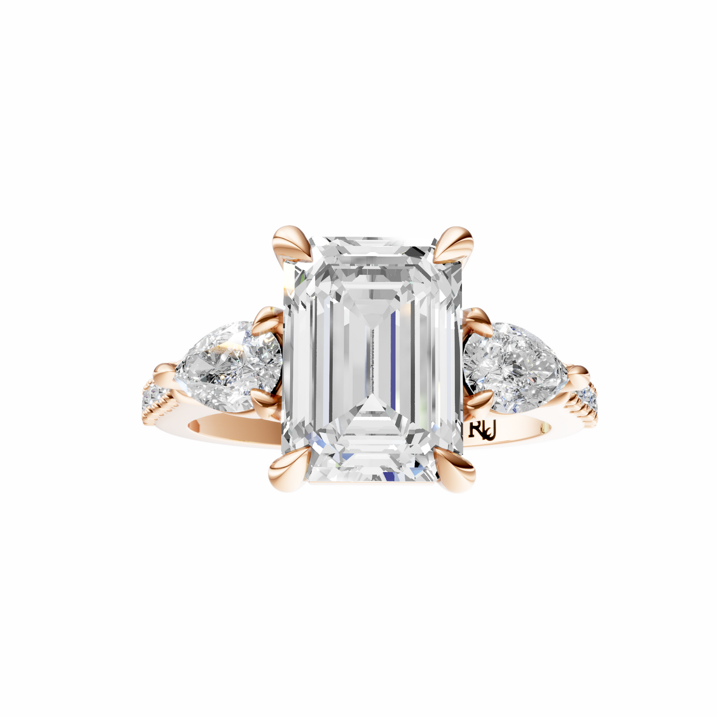 Emerald Accented Three Stone Pear Setting