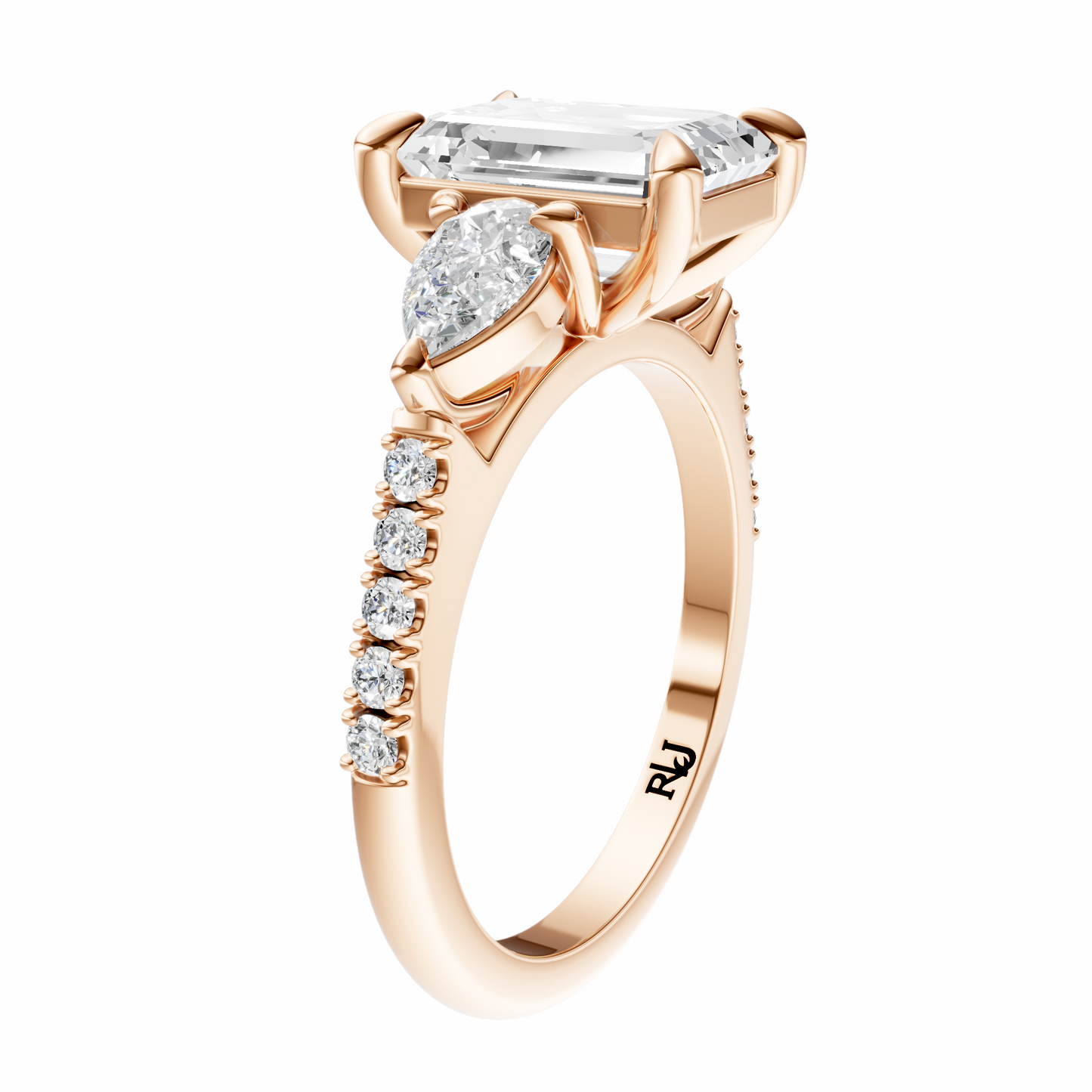 Emerald Accented Three Stone Pear Setting