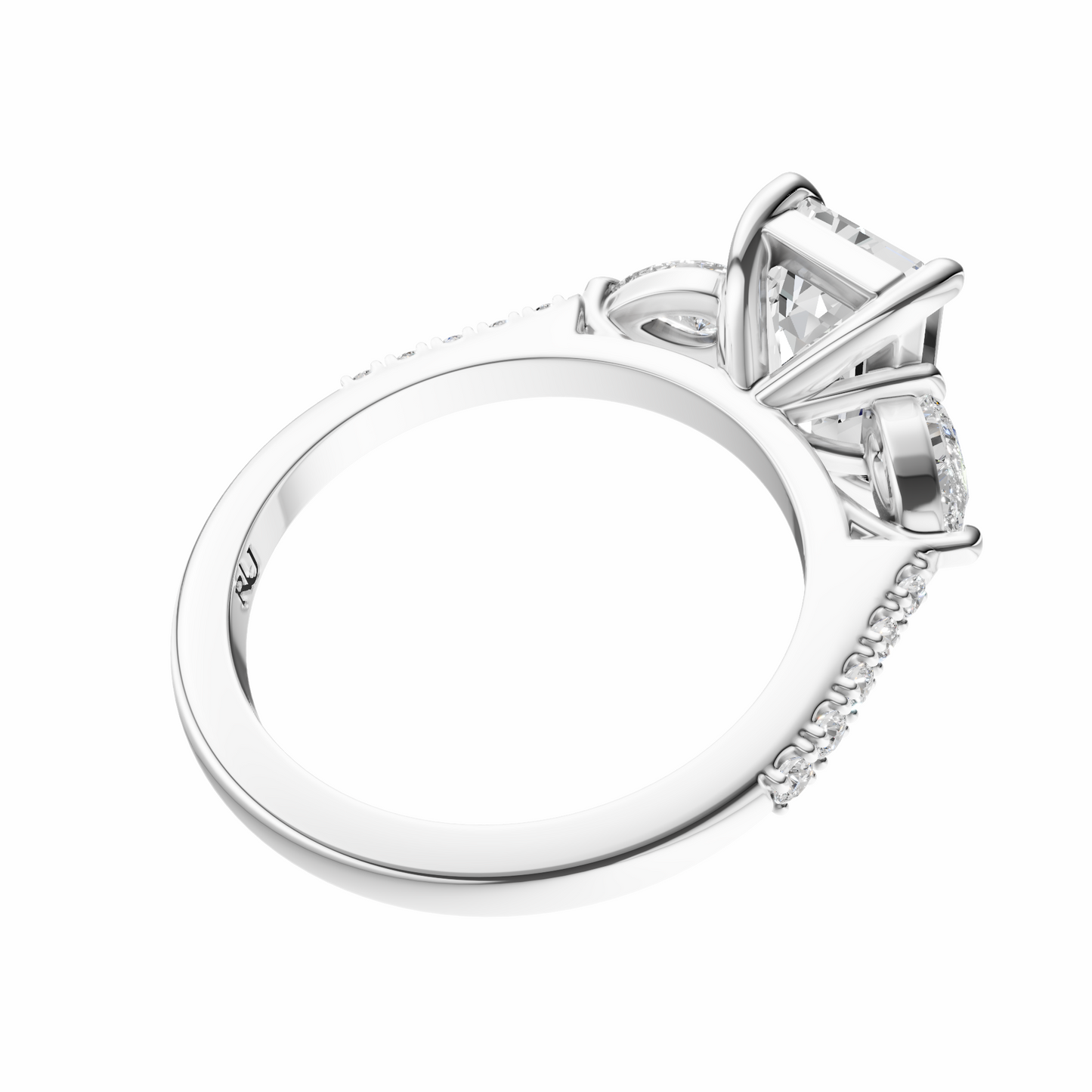 Emerald Accented Three Stone Pear Setting