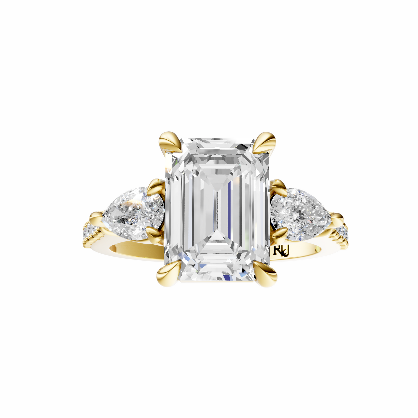 Emerald Accented Three Stone Pear Setting