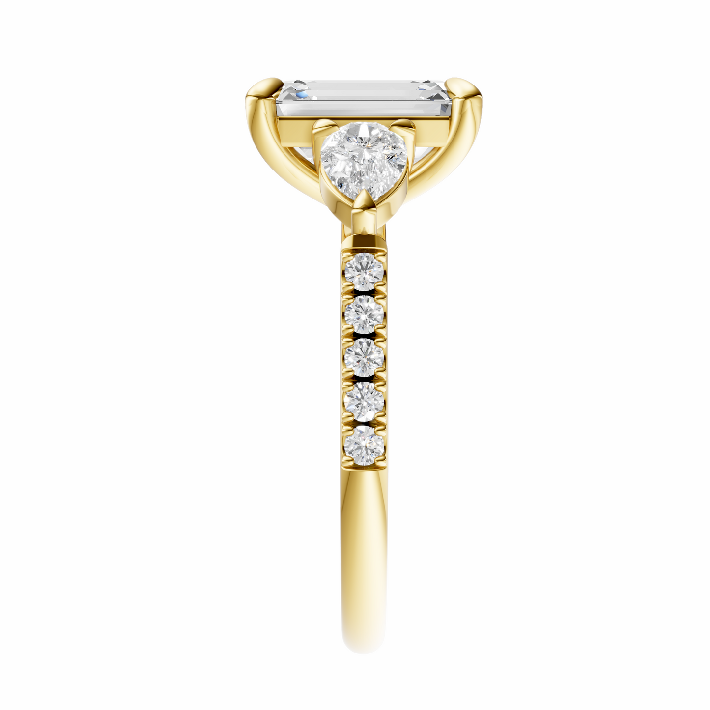 Emerald Accented Three Stone Pear Setting