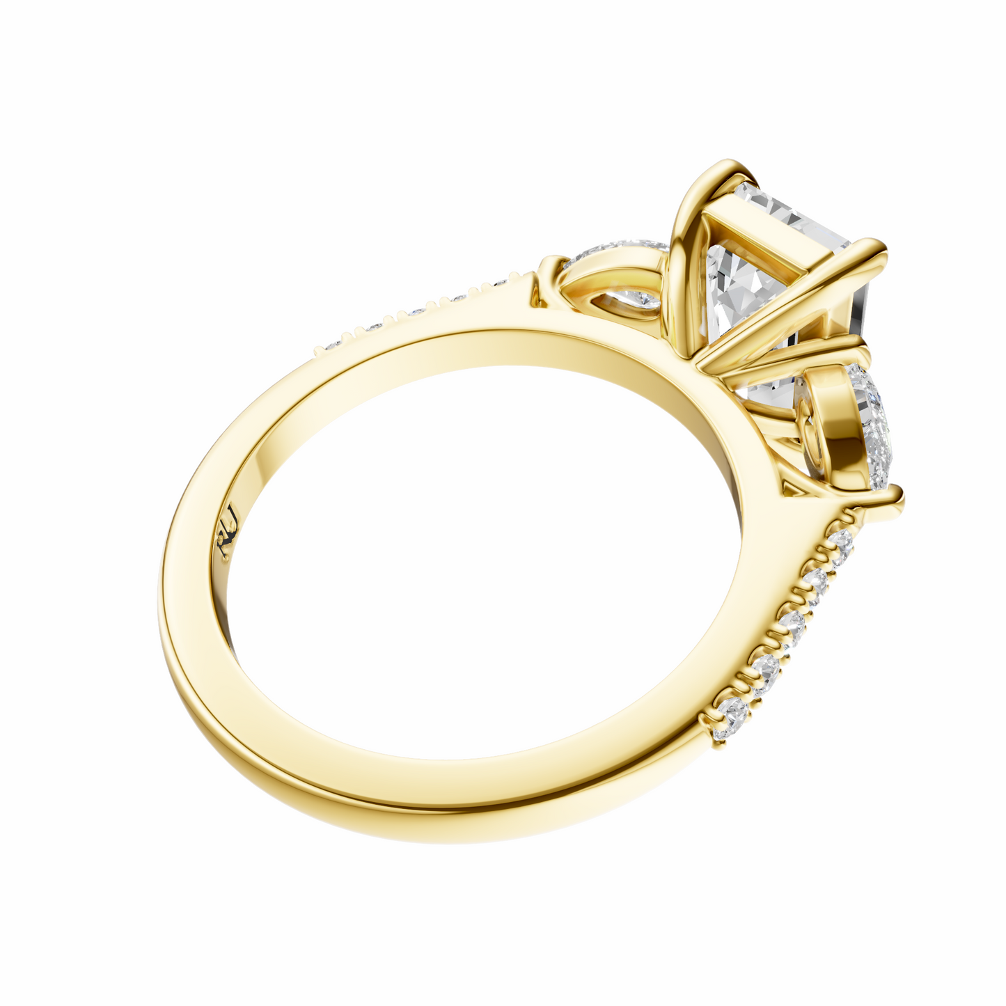 Emerald Accented Three Stone Pear Setting