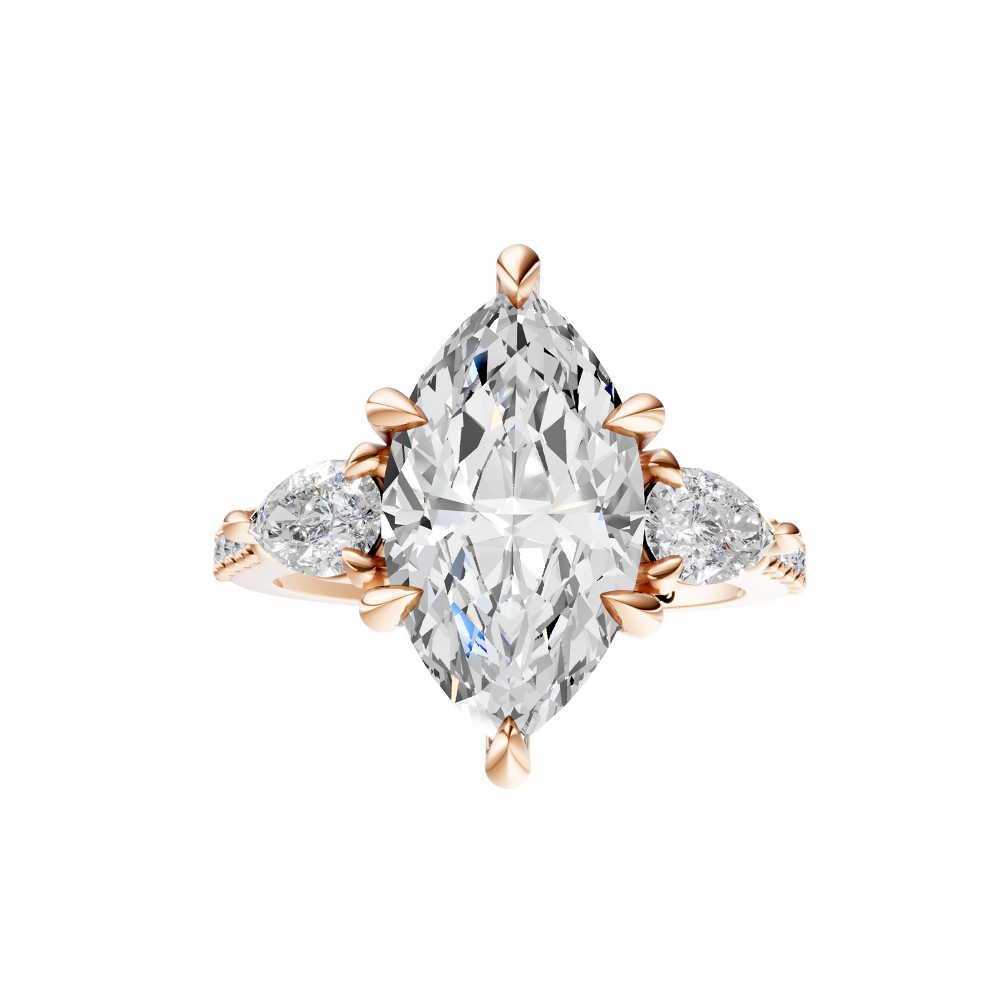 Marquise Accented Three Stone Pear Setting