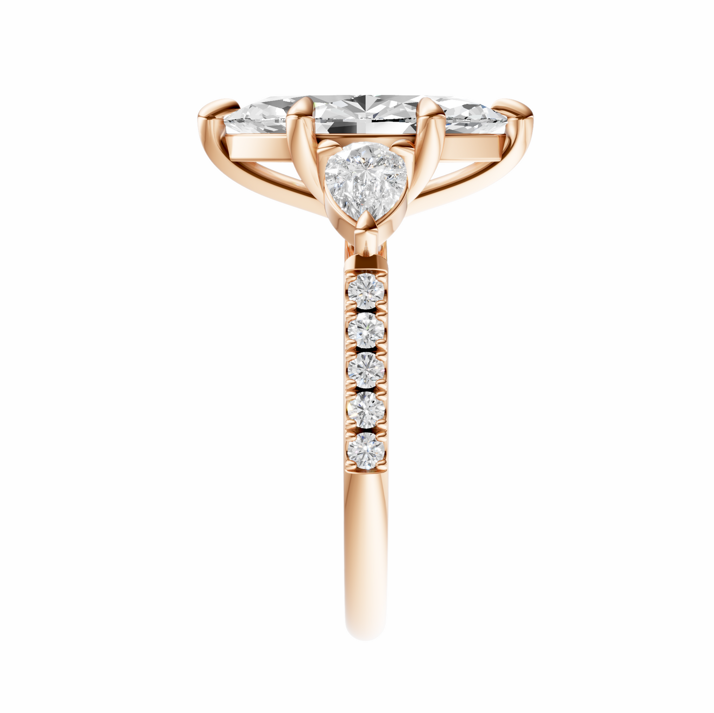 Marquise Accented Three Stone Pear Setting