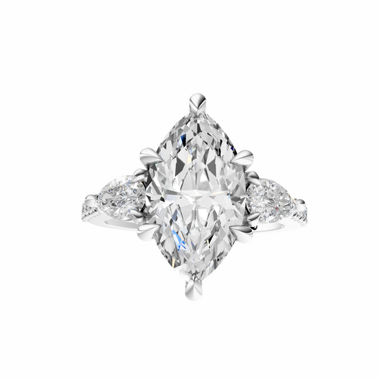 Marquise Accented Three Stone Pear Setting