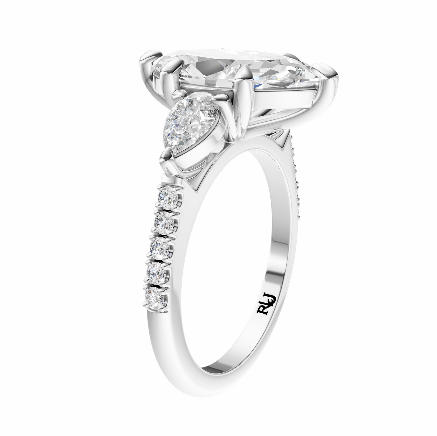 Marquise Accented Three Stone Pear Setting