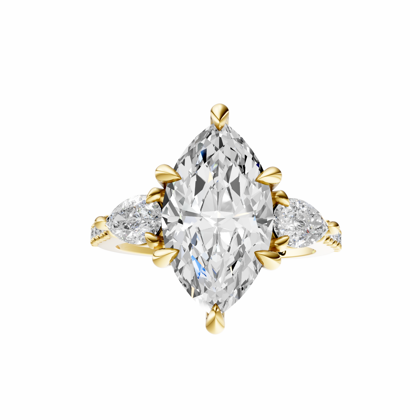 Marquise Accented Three Stone Pear Setting