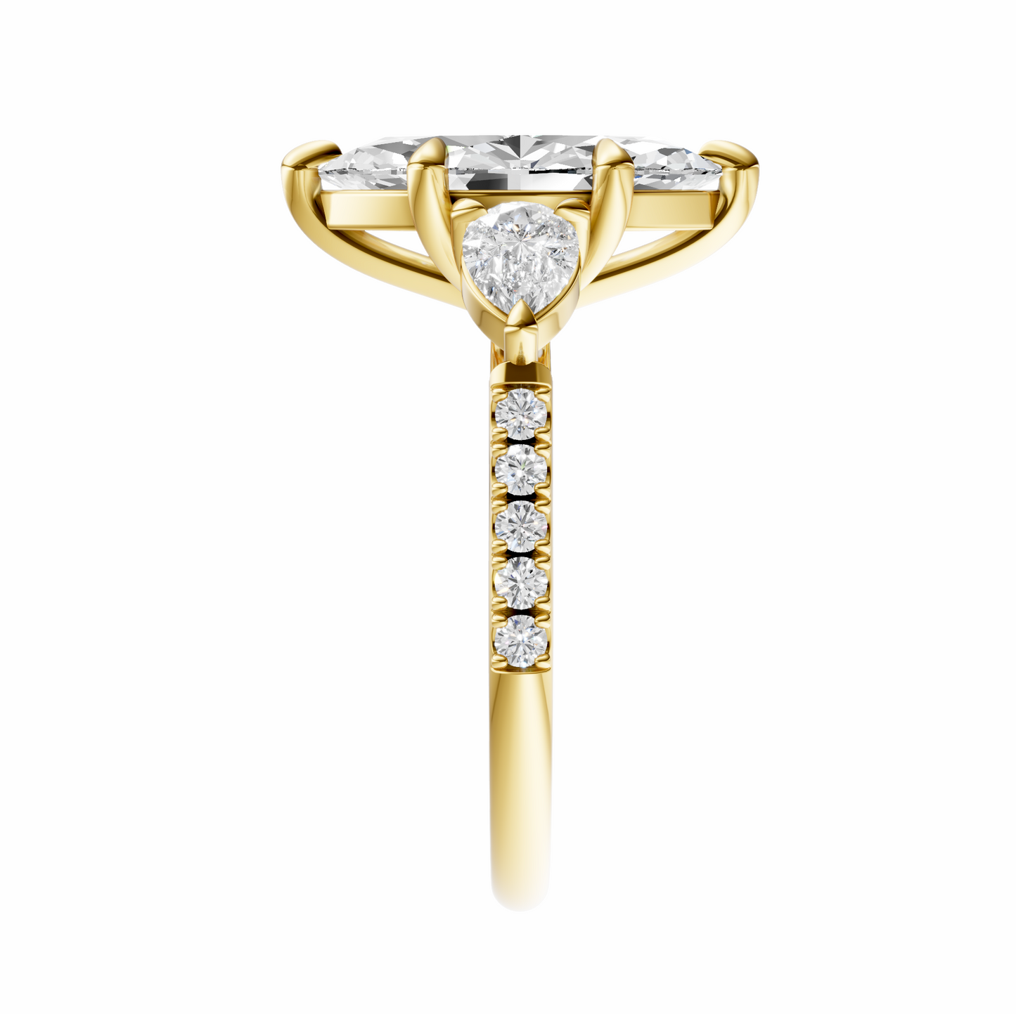 Marquise Accented Three Stone Pear Setting