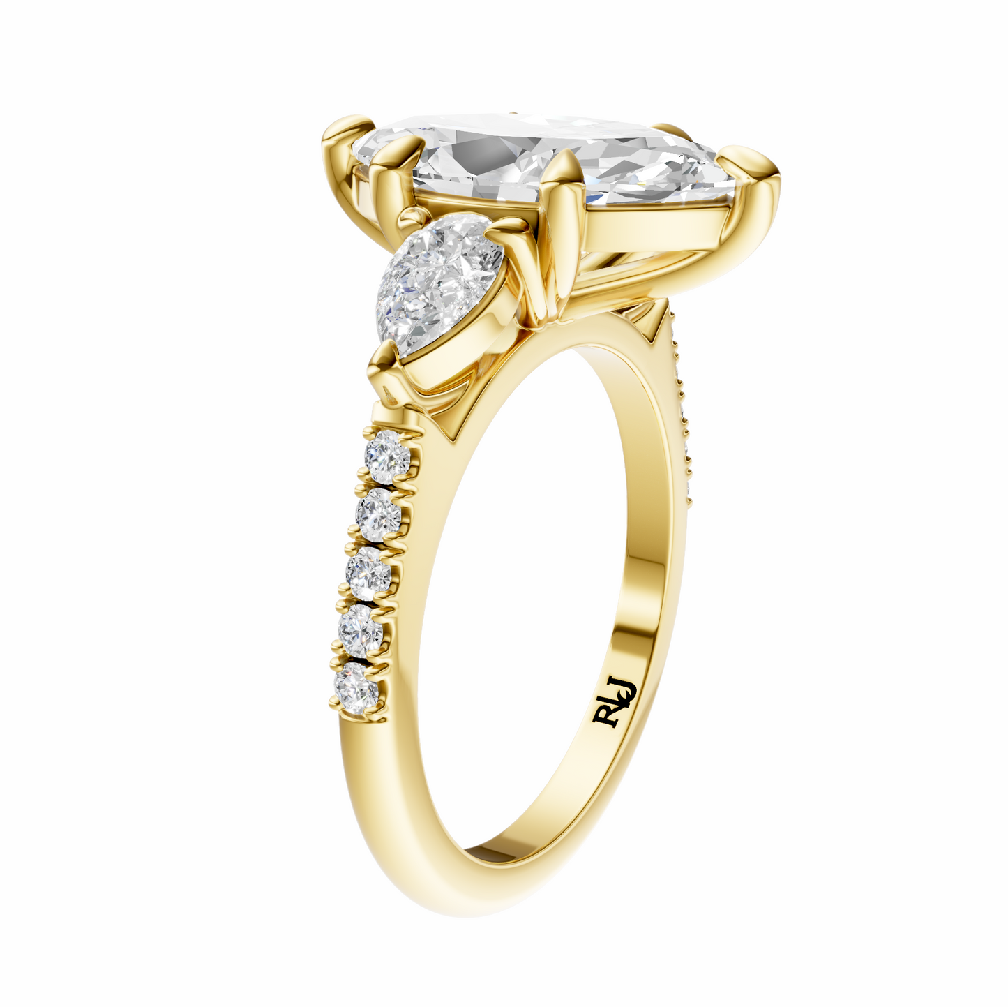 Marquise Accented Three Stone Pear Setting