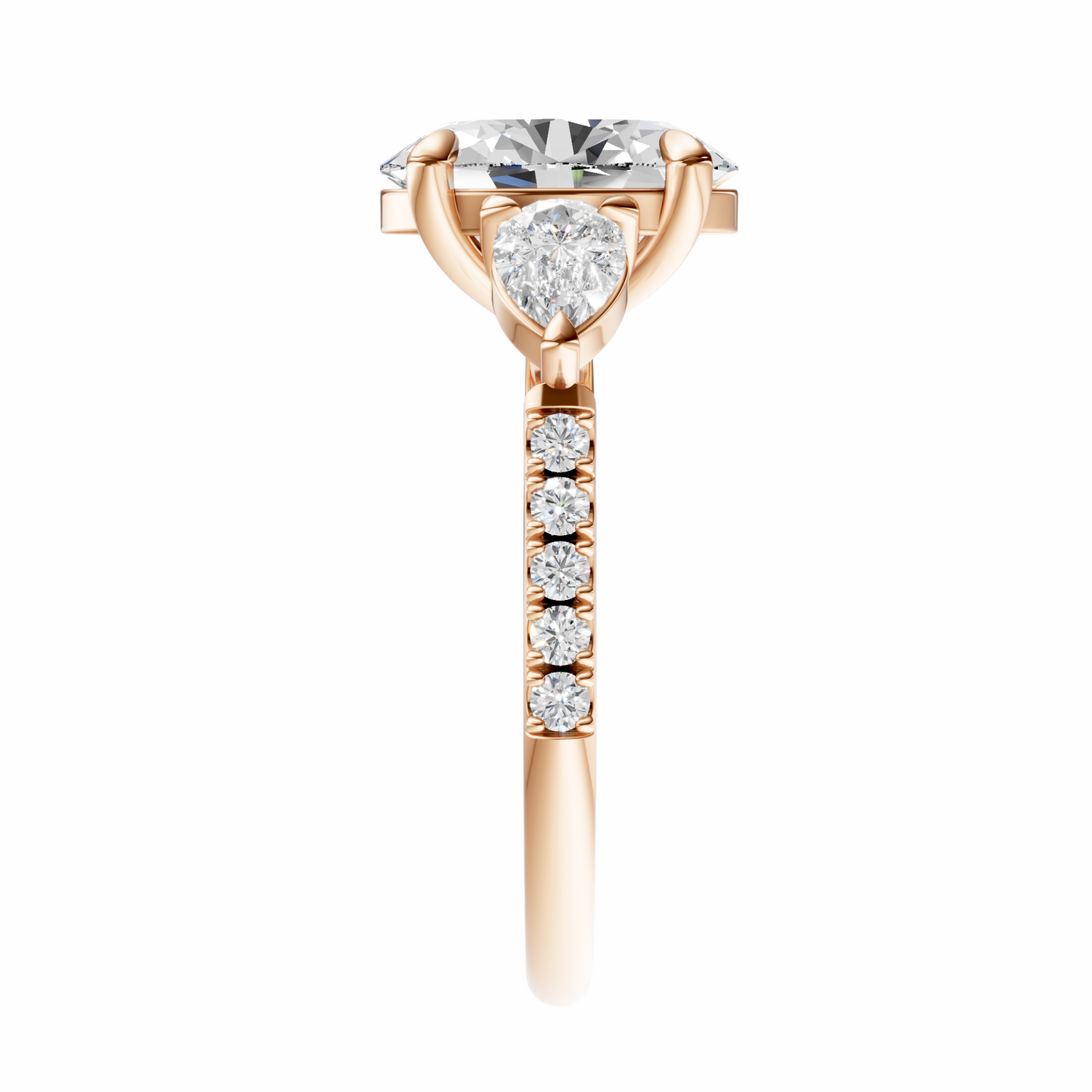 Oval Accented Three Stone Pear Setting