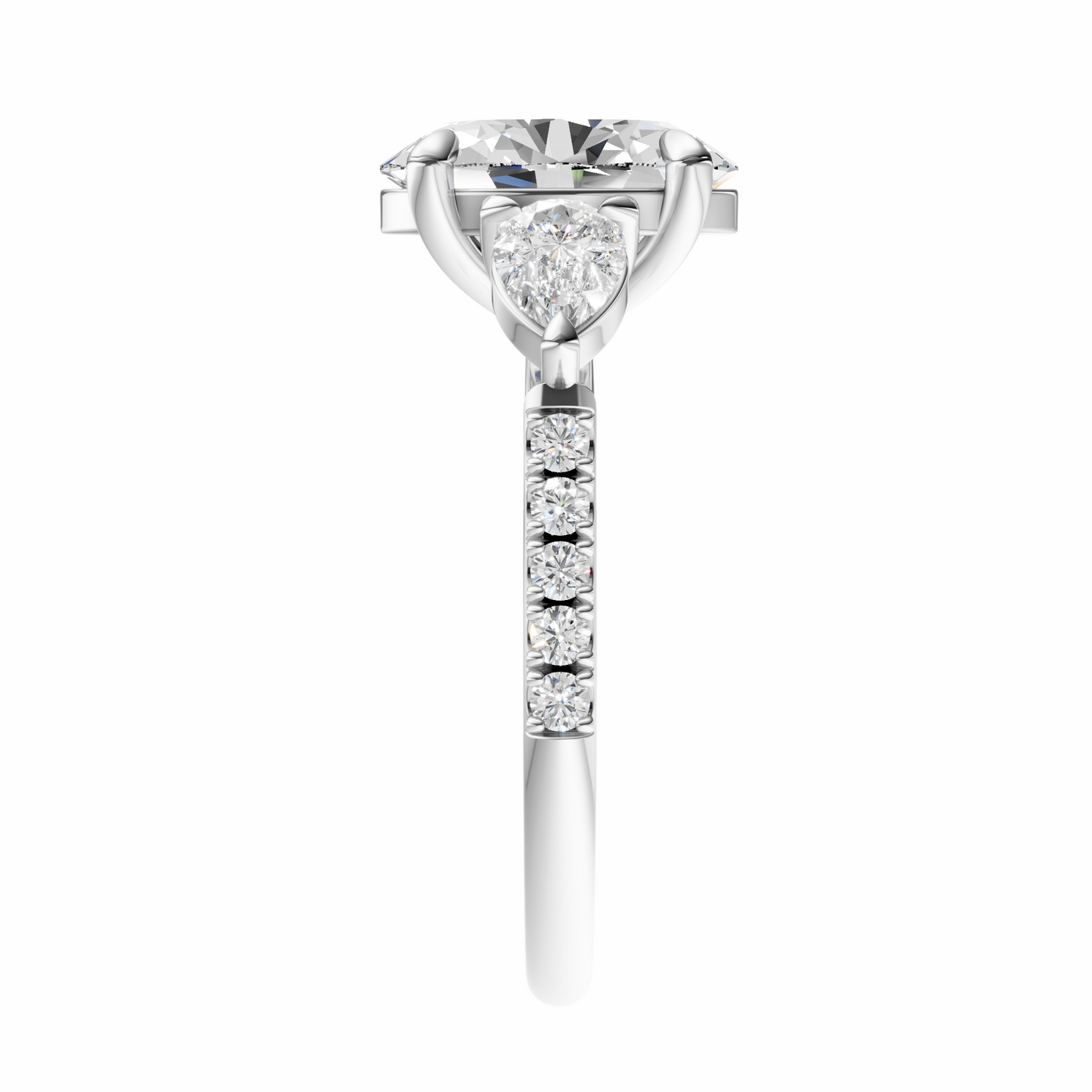 Oval Accented Three Stone Pear Setting