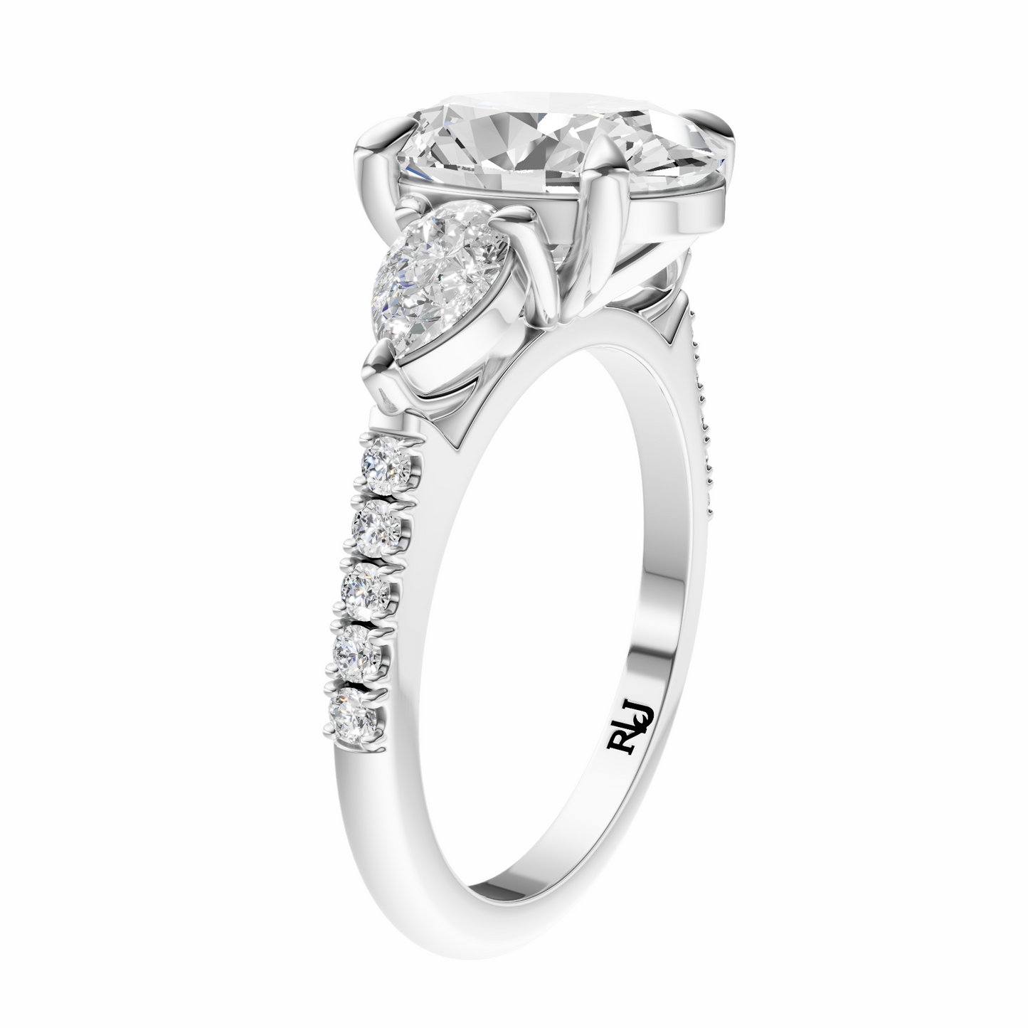 Oval Accented Three Stone Pear Setting
