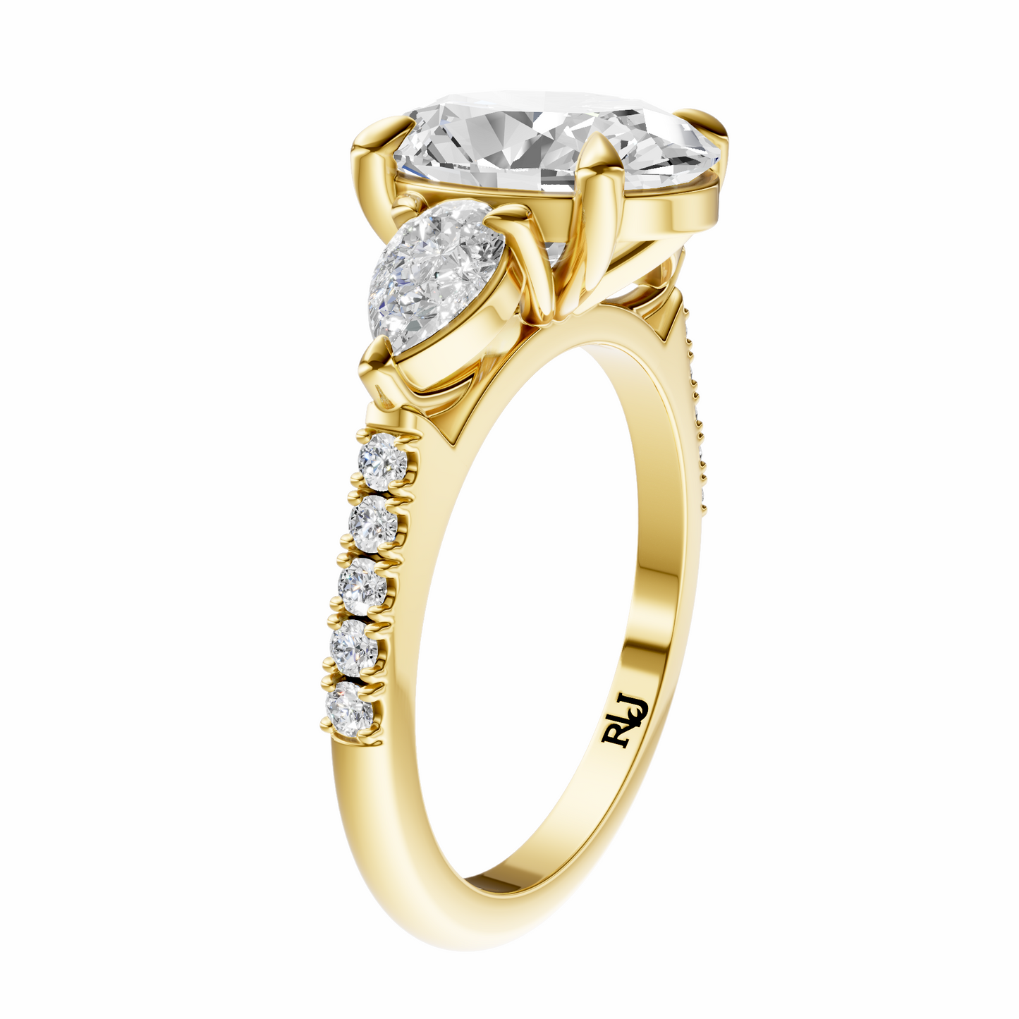 Oval Accented Three Stone Pear Setting