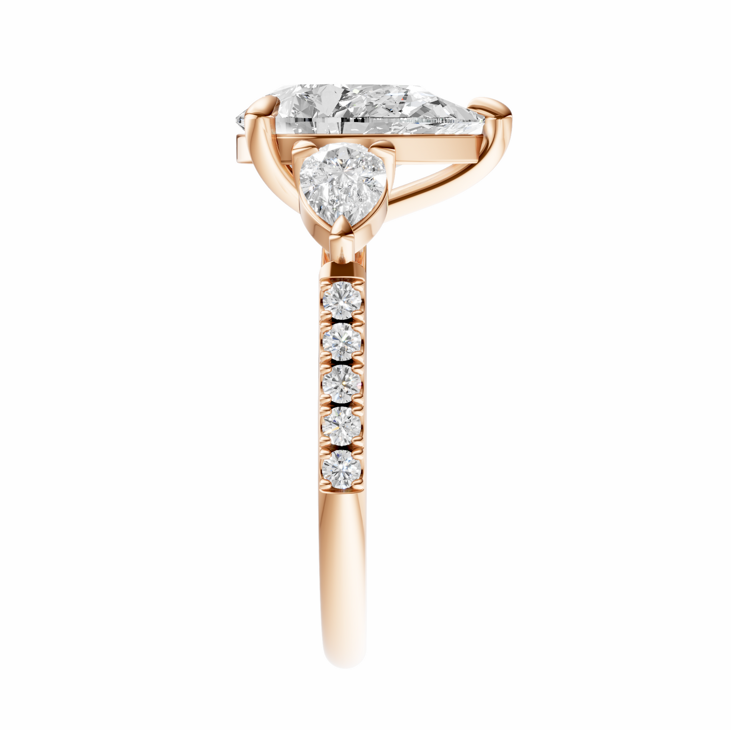 Pear Accented Three Stone Pear Setting