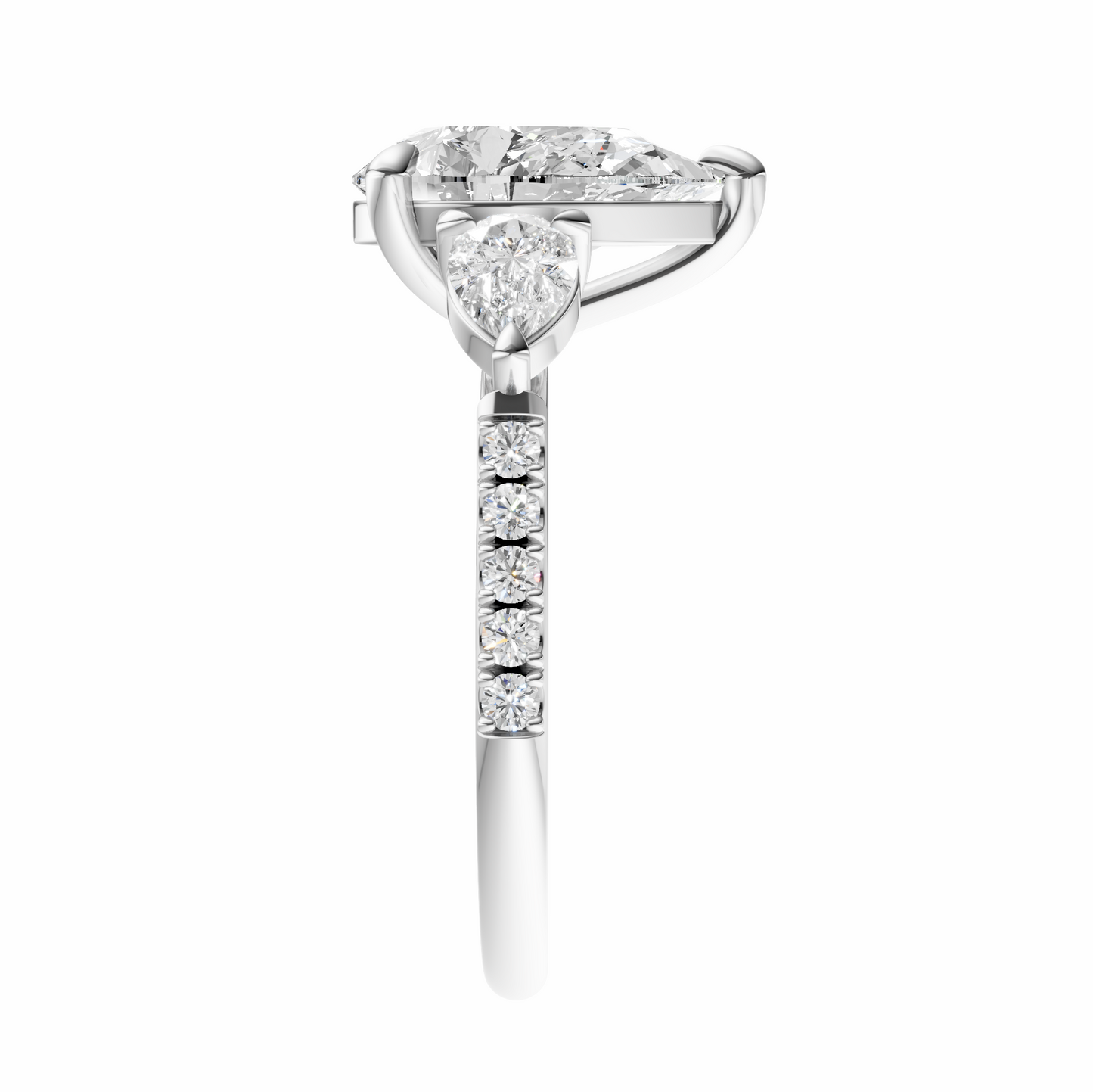 Pear Accented Three Stone Pear Setting