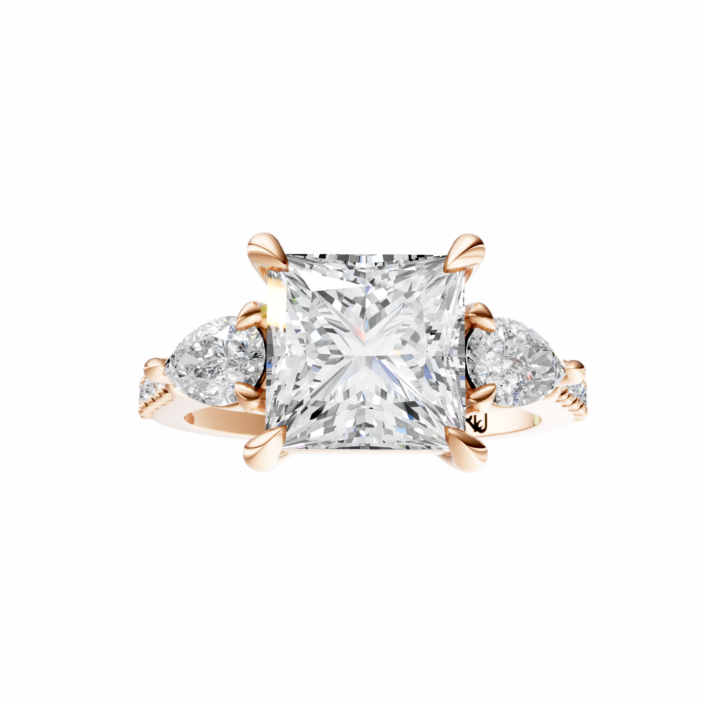 Princess Accented Three Stone Pear Setting