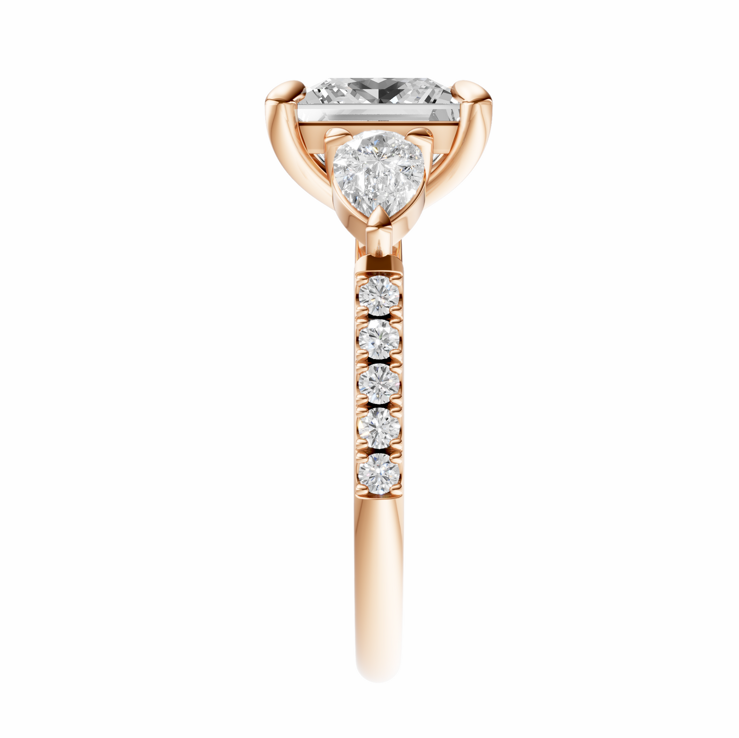 Princess Accented Three Stone Pear Setting