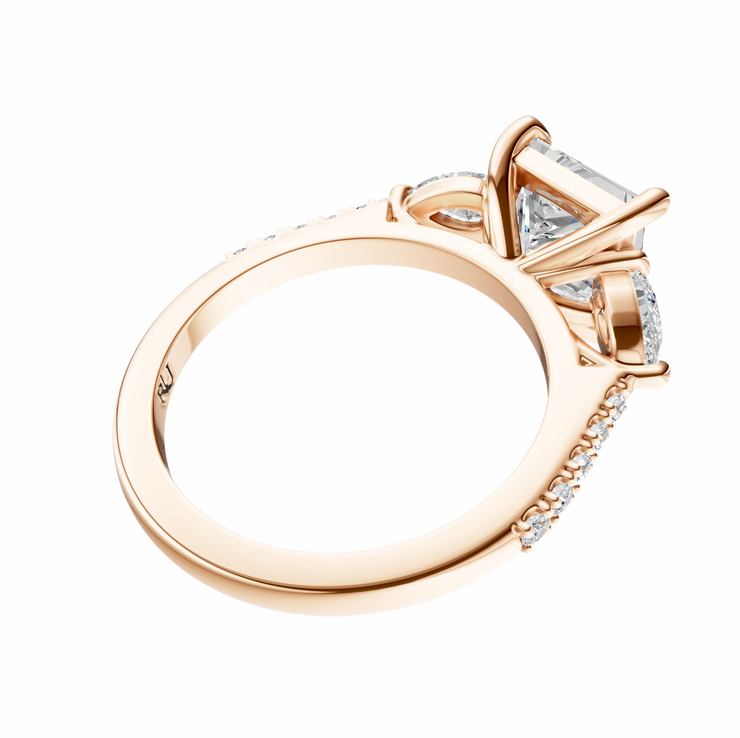 Princess Accented Three Stone Pear Setting