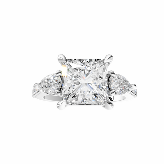 Princess Accented Three Stone Pear Setting