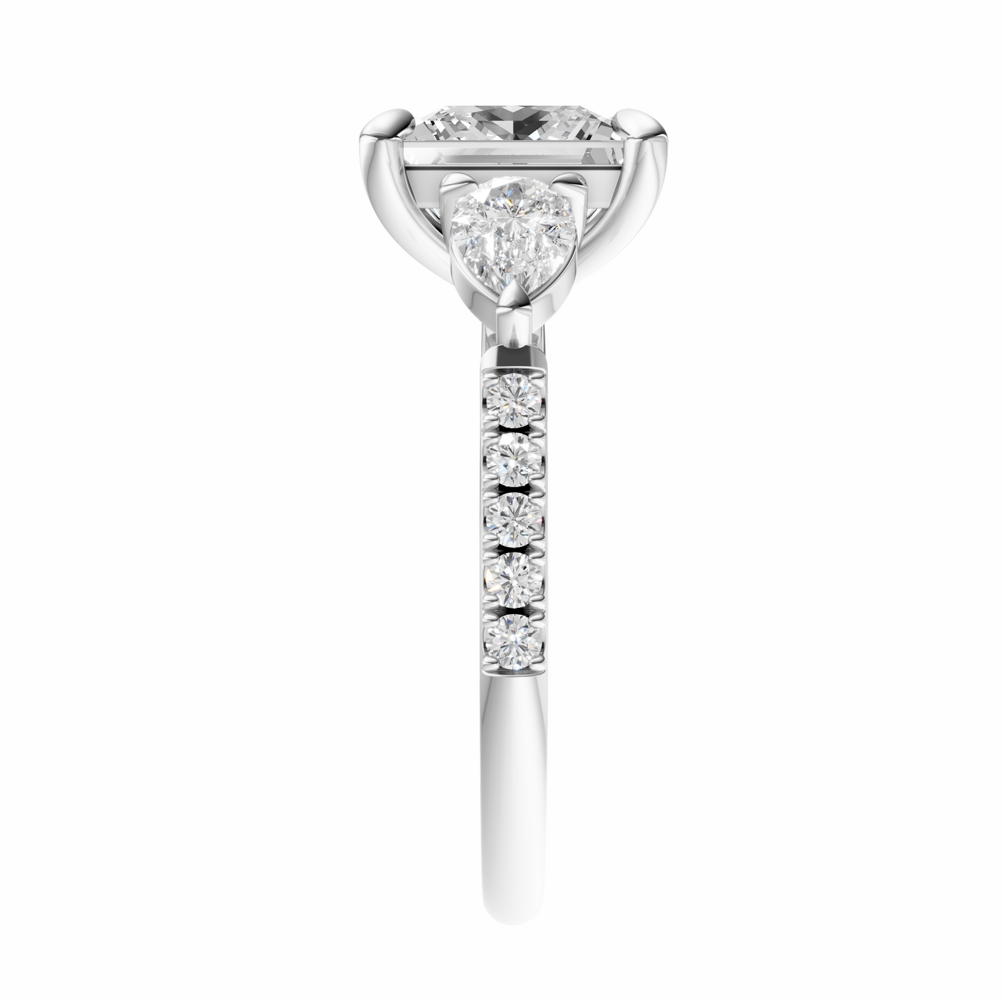 Princess Accented Three Stone Pear Setting