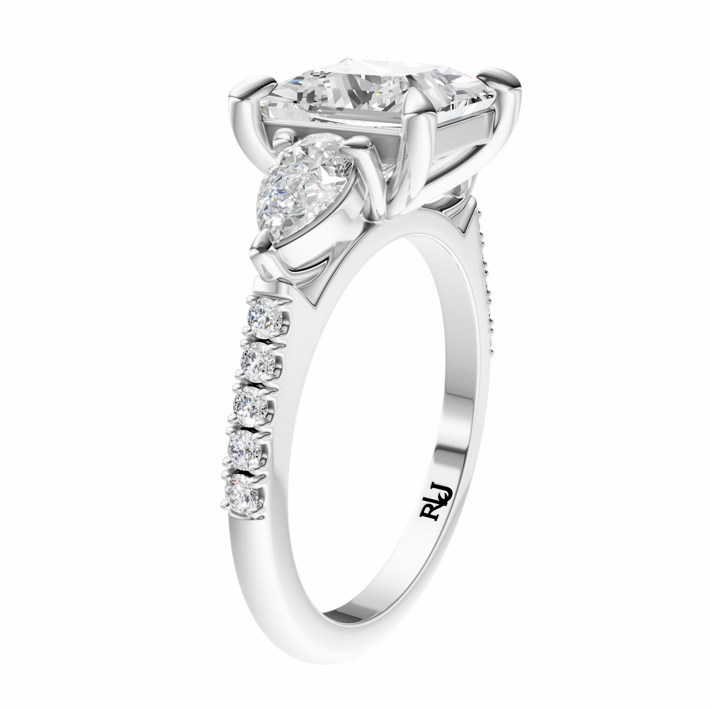 Princess Accented Three Stone Pear Setting