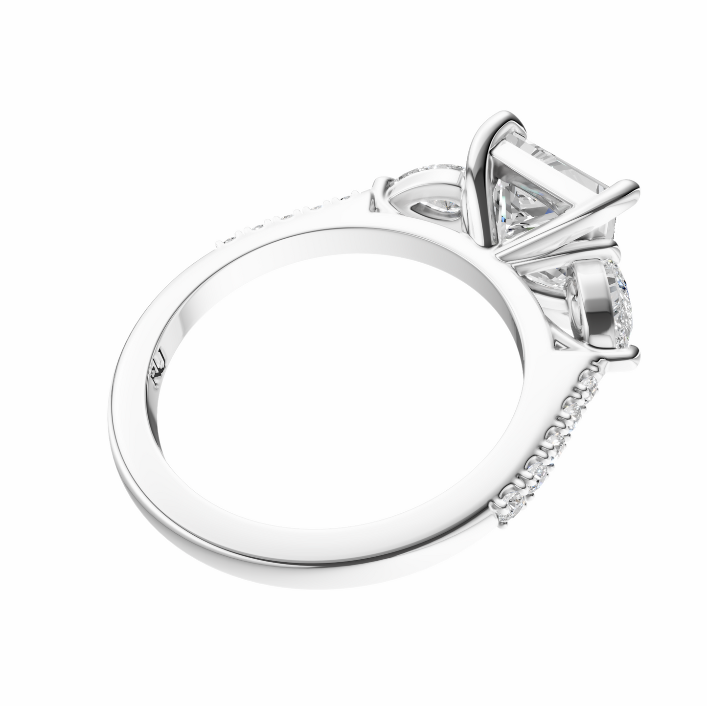 Princess Accented Three Stone Pear Setting