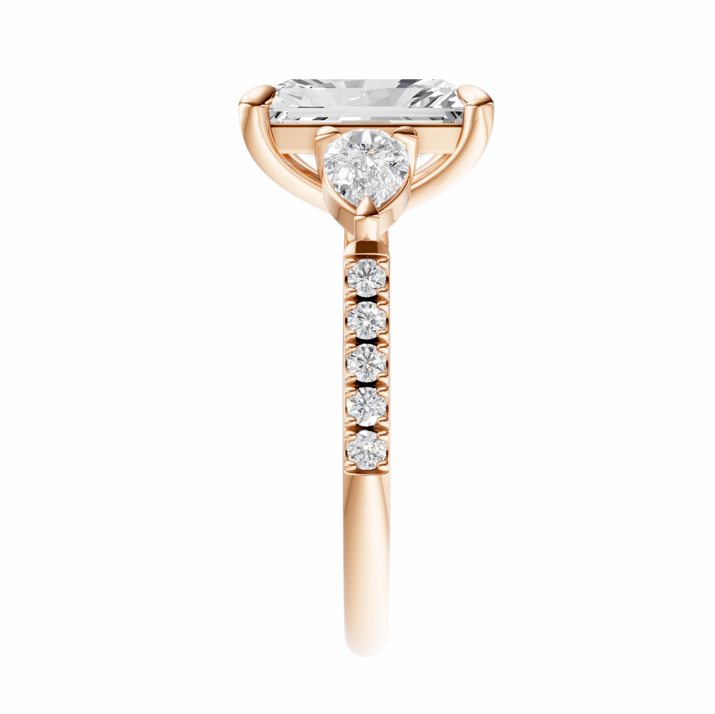 Radiant Accented Three Stone Pear Setting