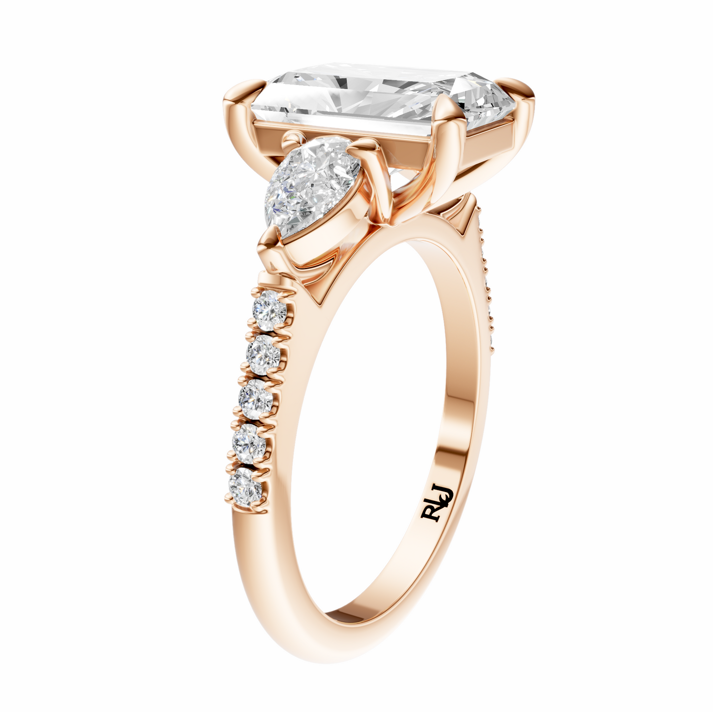 Radiant Accented Three Stone Pear Setting