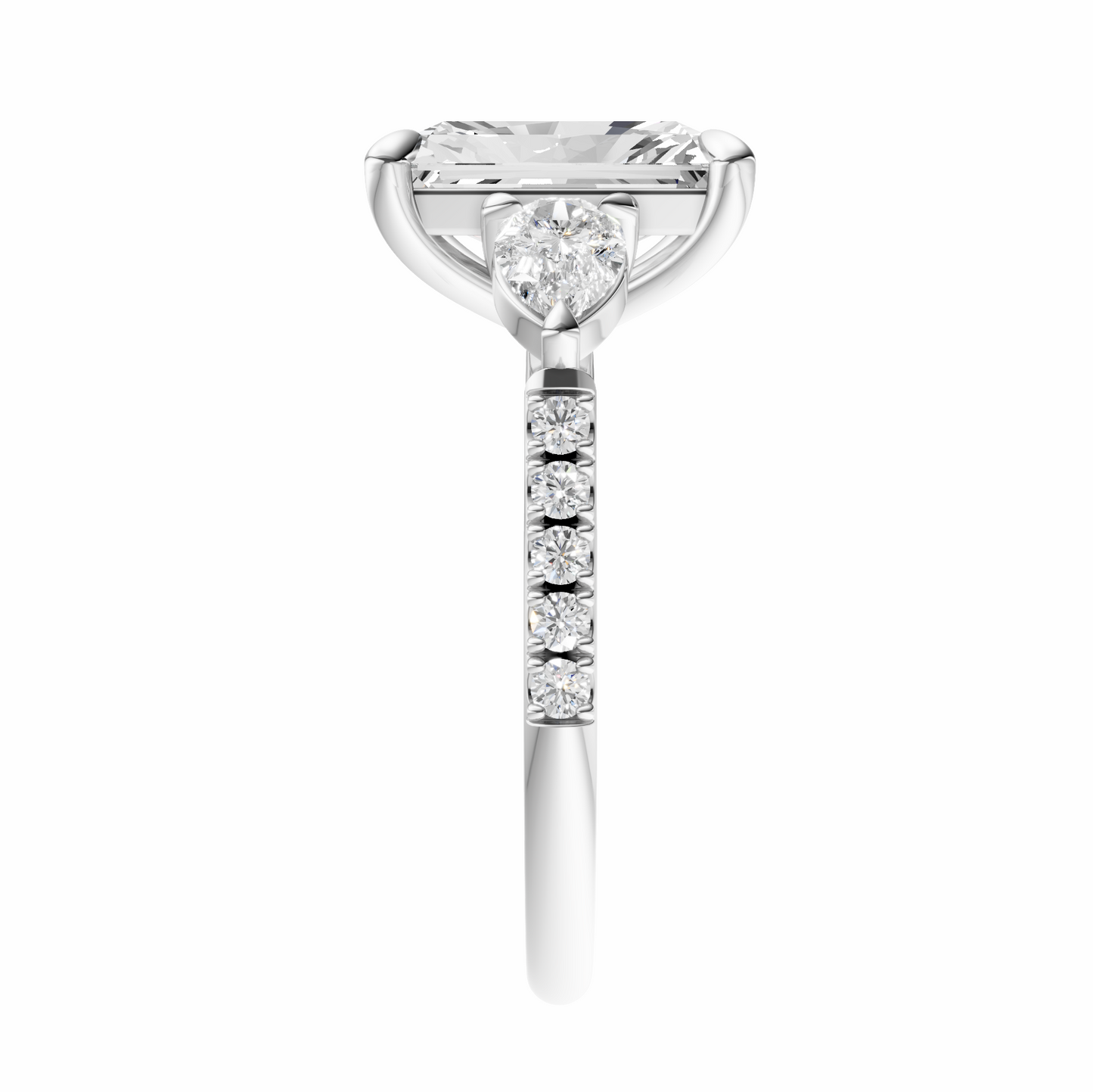 Radiant Accented Three Stone Pear Setting