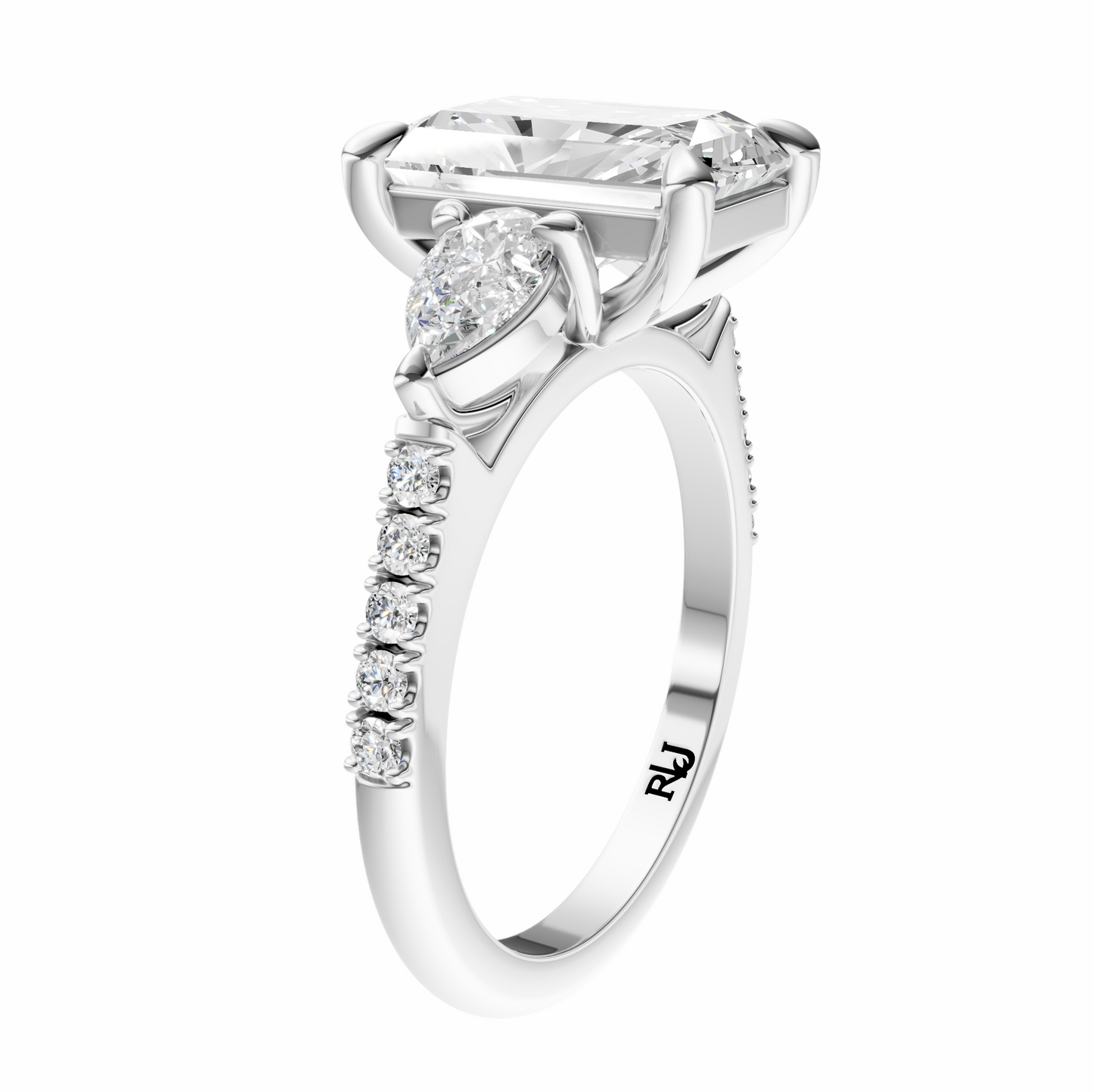 Radiant Accented Three Stone Pear Setting