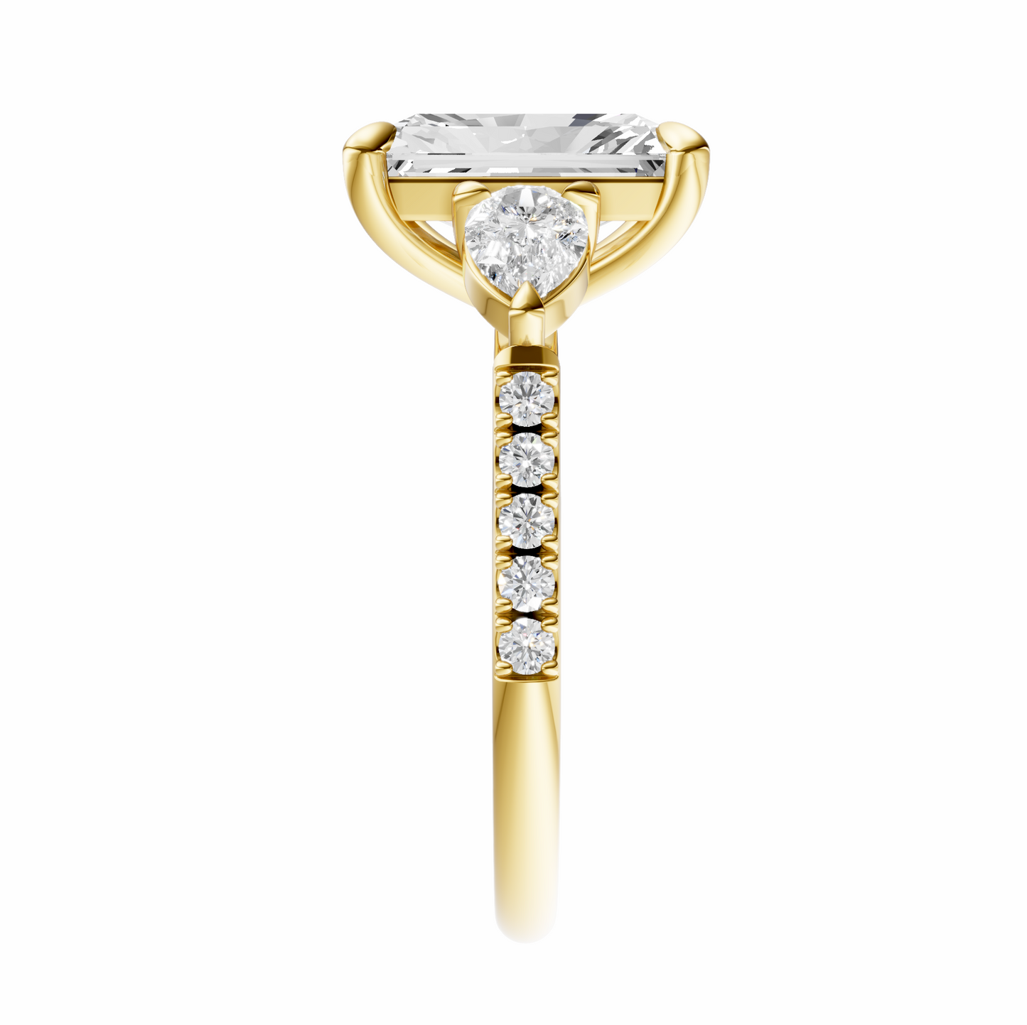 Radiant Accented Three Stone Pear Setting