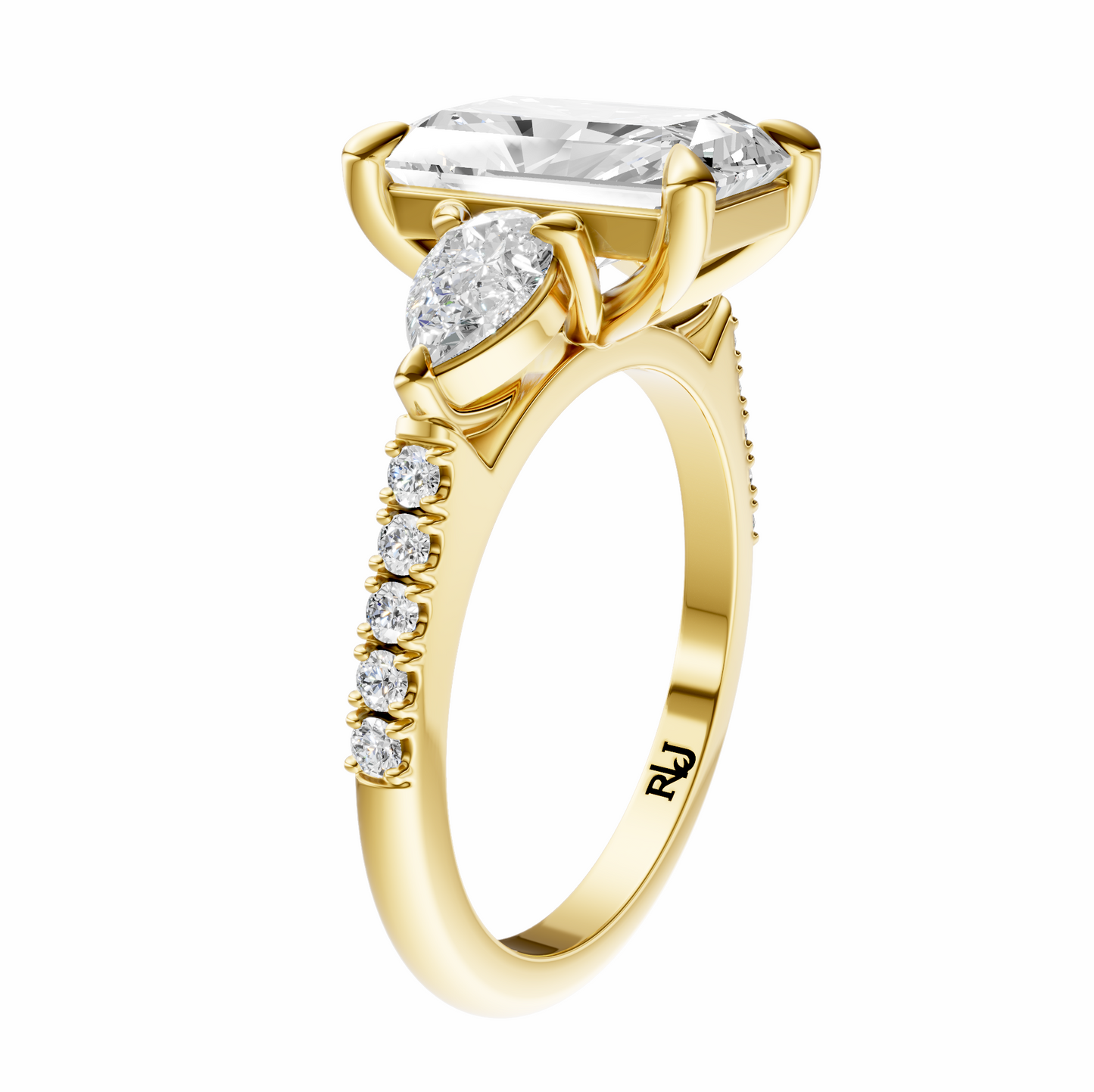 Radiant Accented Three Stone Pear Setting