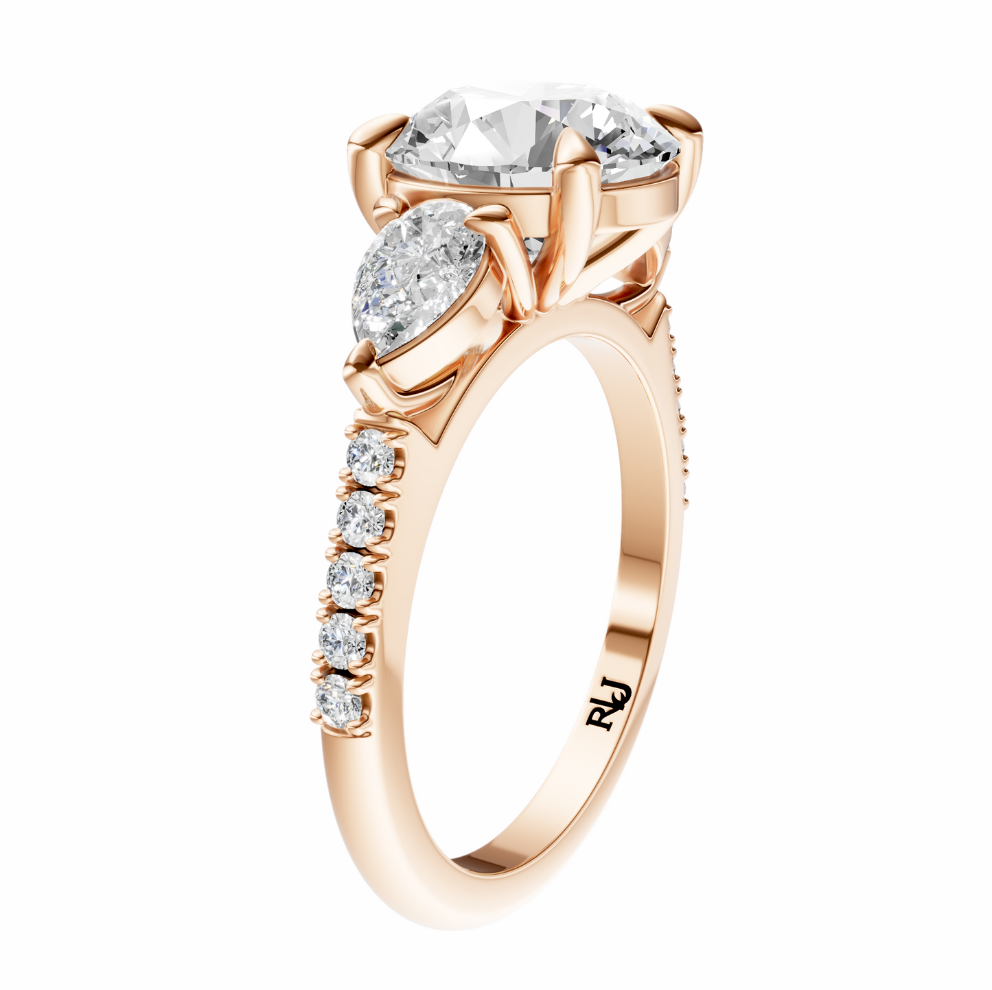 Round Accented Three Stone Pear Setting