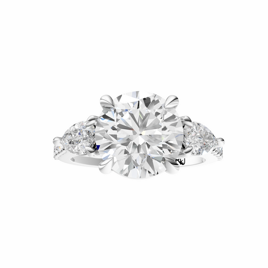 Round Accented Three Stone Pear Setting