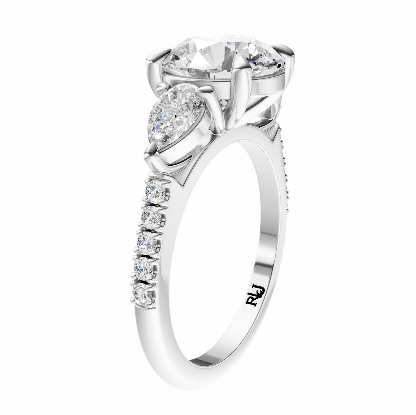 Round Accented Three Stone Pear Setting