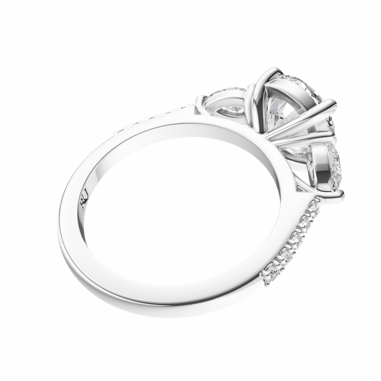Round Accented Three Stone Pear Setting