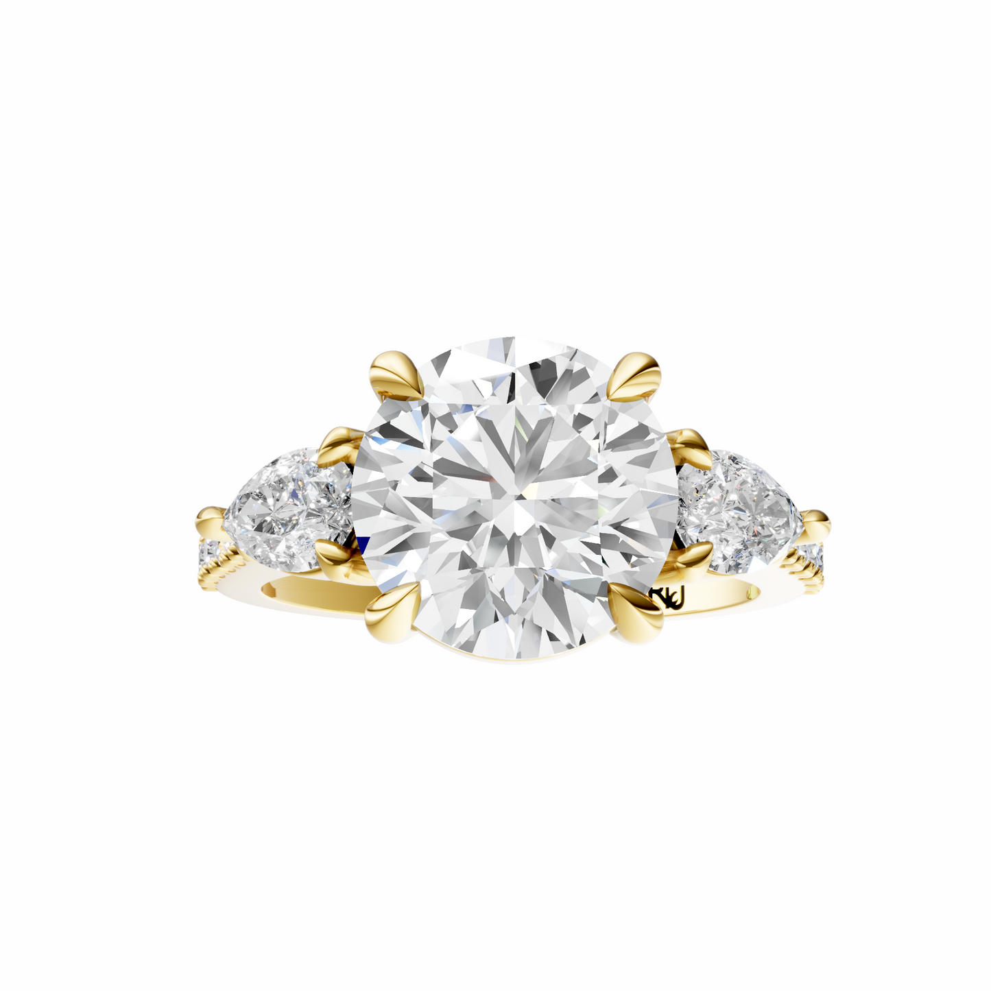 Round Accented Three Stone Pear Setting