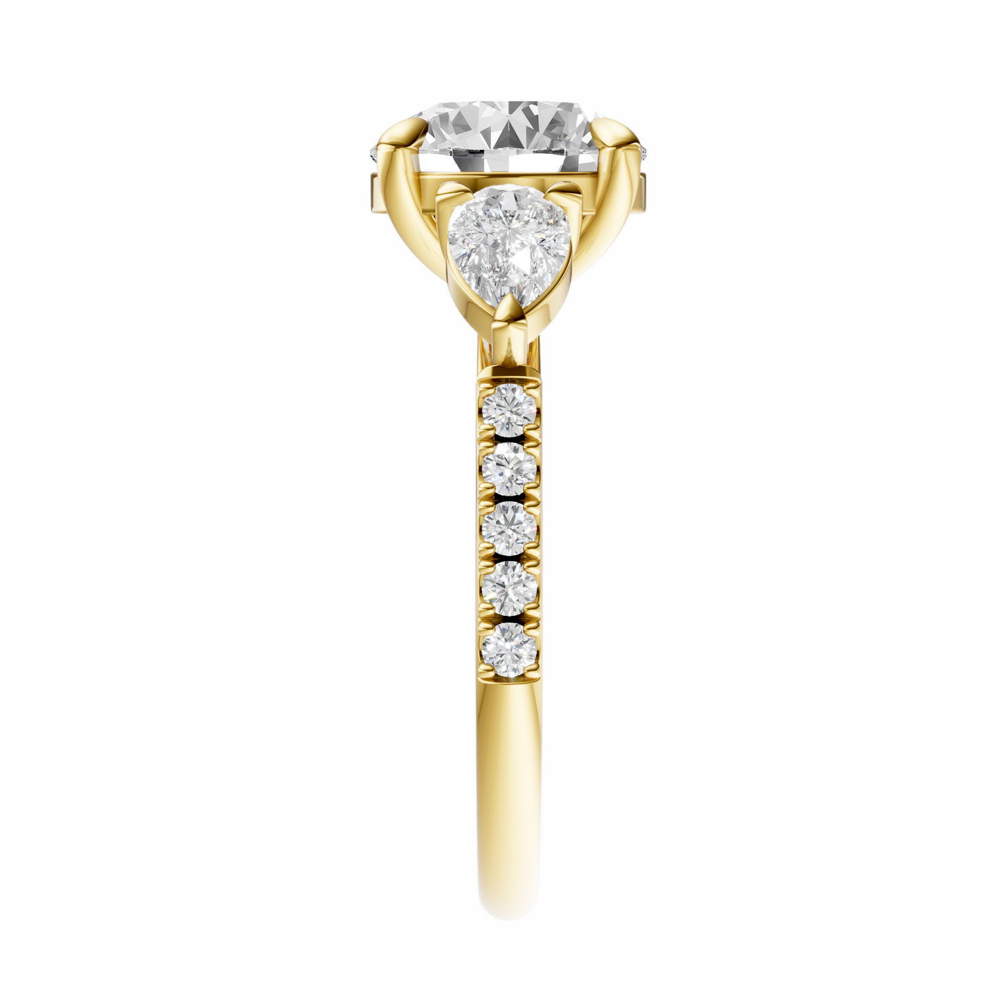 Round Accented Three Stone Pear Setting