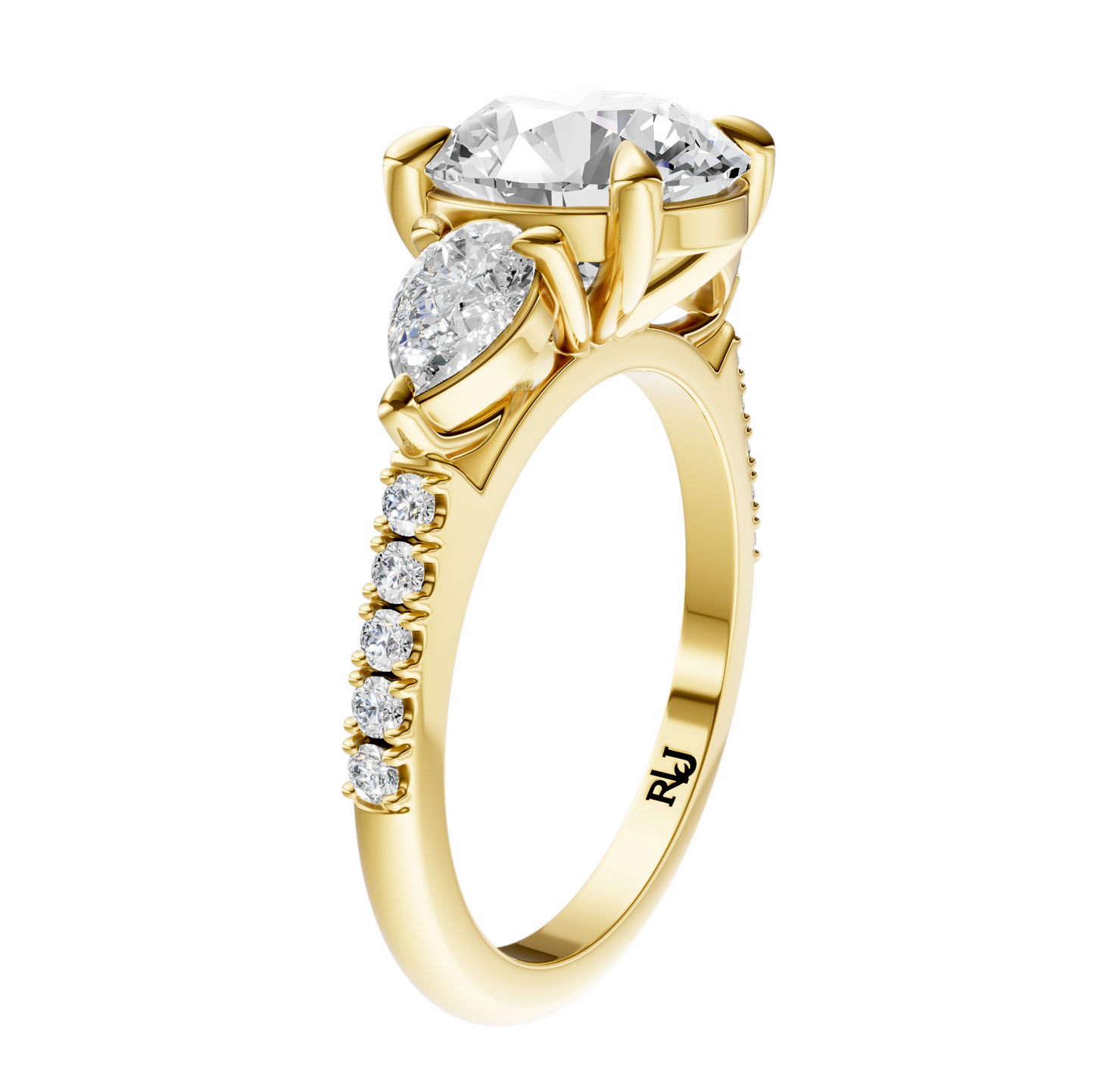 Round Accented Three Stone Pear Setting