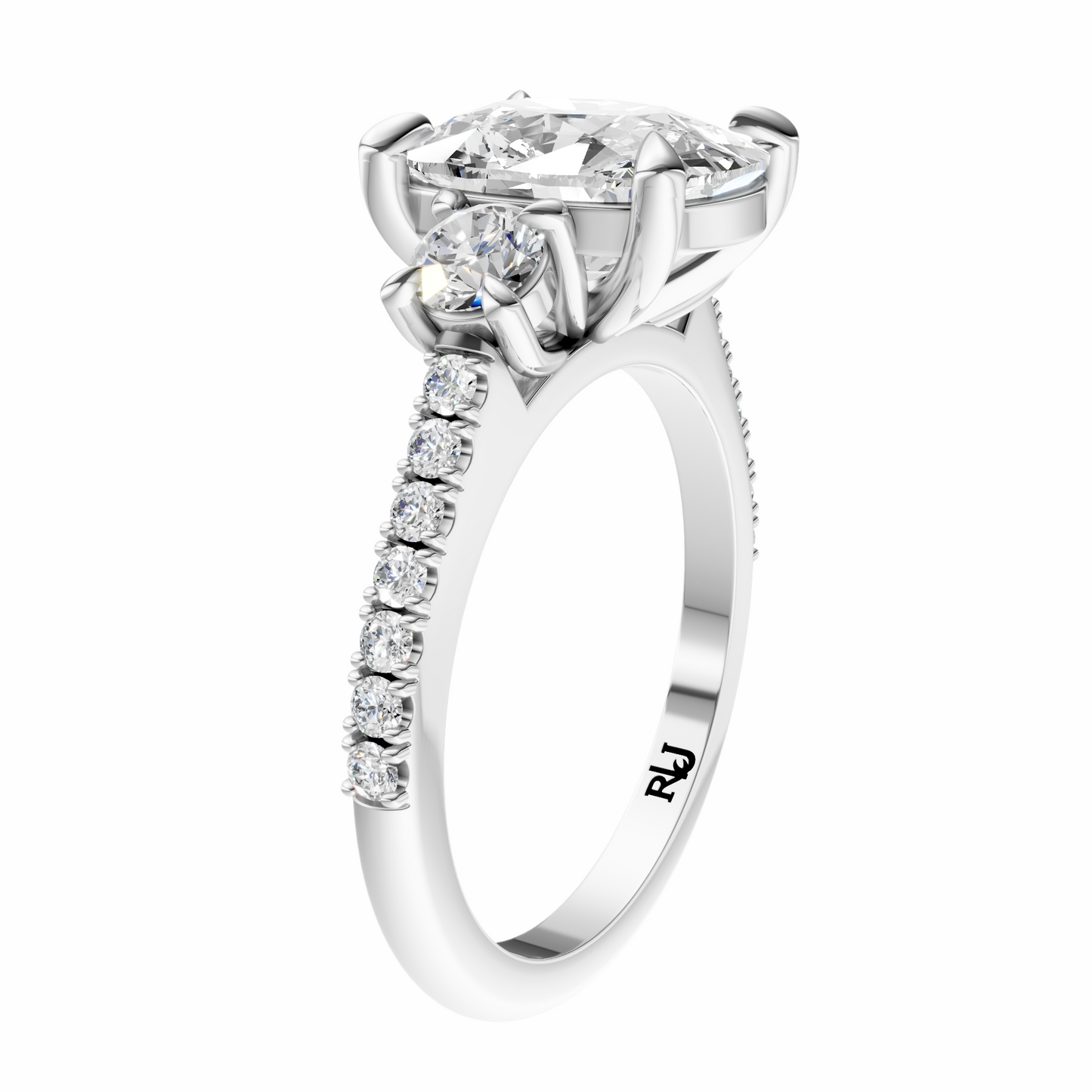 Cushion Accented Three Stone Round Setting