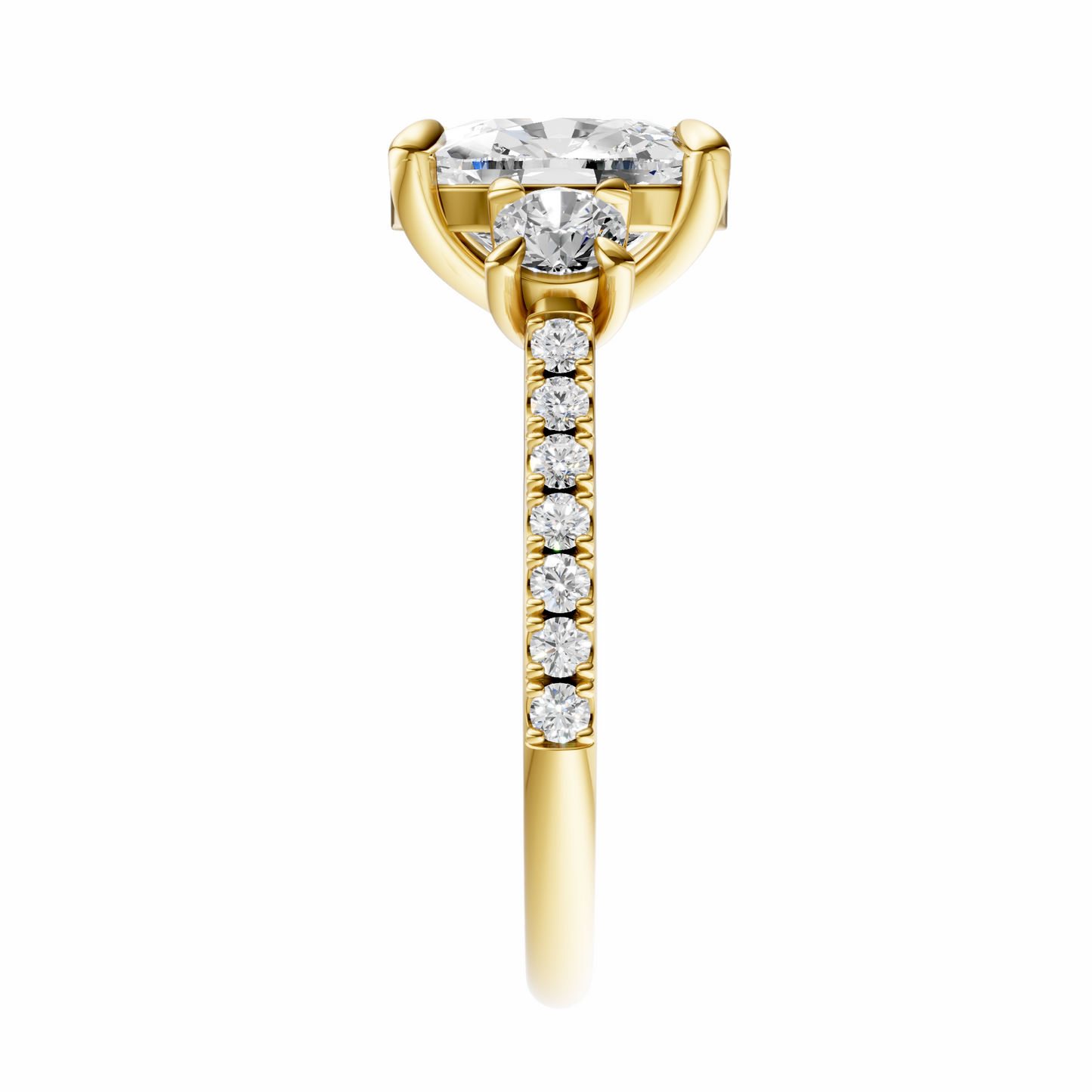 Cushion Accented Three Stone Round Setting