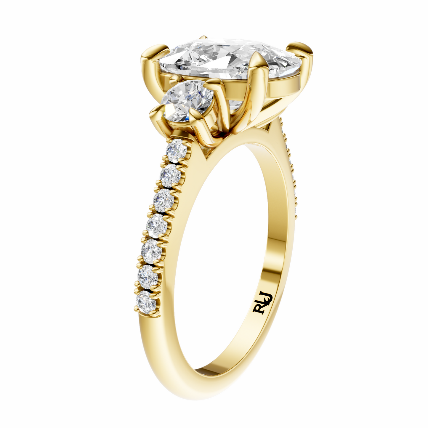 Cushion Accented Three Stone Round Setting