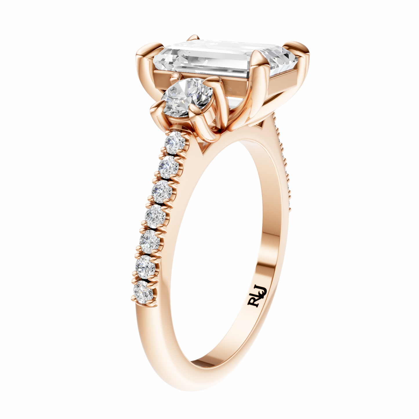 Emerald Accented Three Stone Round Setting
