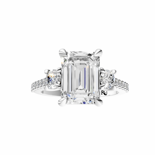 Emerald Accented Three Stone Round Setting